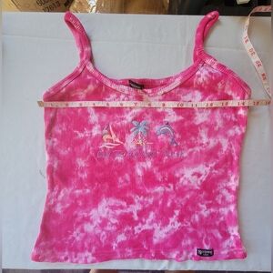 CURACAO Pink Tie-Dye Ladies crop, Rib Tank Top Size Medium